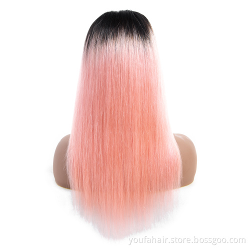 Human Hair Lace Wig 4*4 Ombre 1b Golden Rose Glueless Transparent HD Lace Human Hair Wig 180 Density Brazilian Long Straight Wig